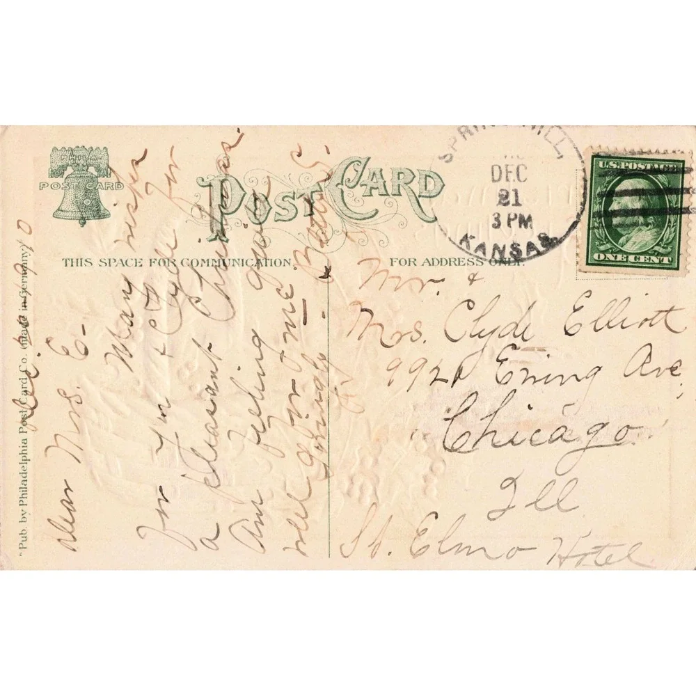 Vintage 1911 Christmas Greetings Postcard Holly Berries Basket Embossed VG